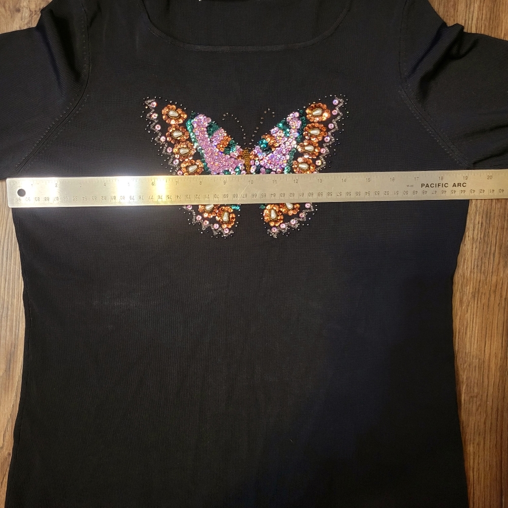 1990s Vintage Lucia Burns Beaded Sequin Butterfly Top - Picture 7 of 9